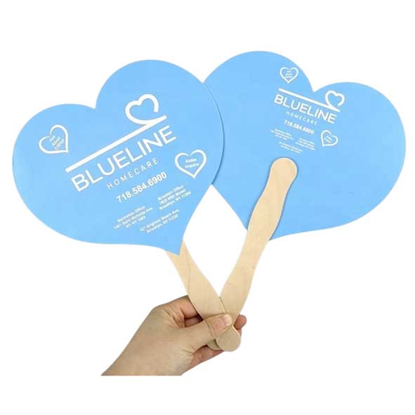 Heart Shape Paper Hand Held Fan with Wooden Handle thumb 454