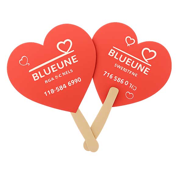 Heart Shape Paper Hand Held Fan with Wooden Handle thumb 451